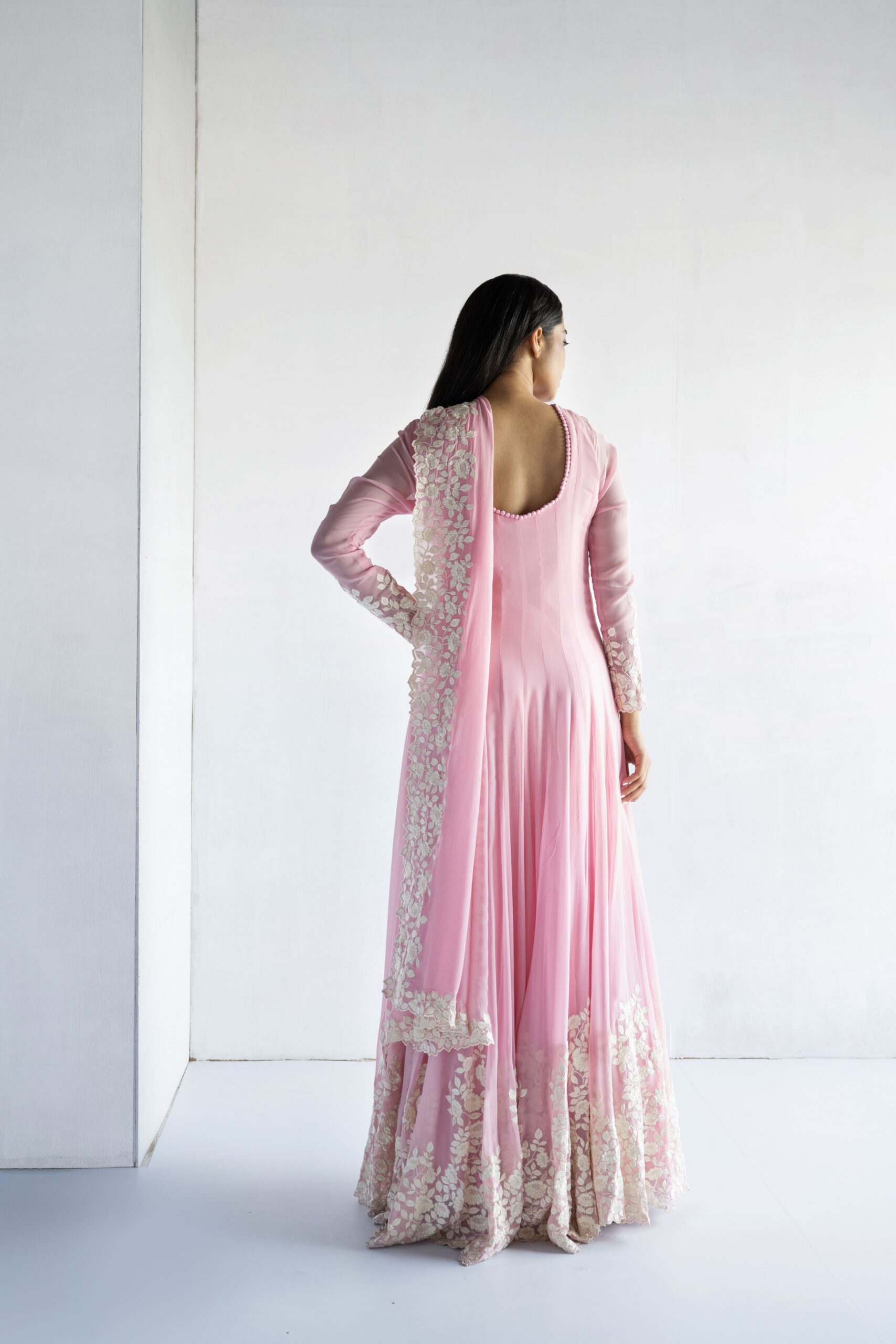 PINK-THREAD EMBROIDERY -GEORGETTE ANARKALI - Image 3