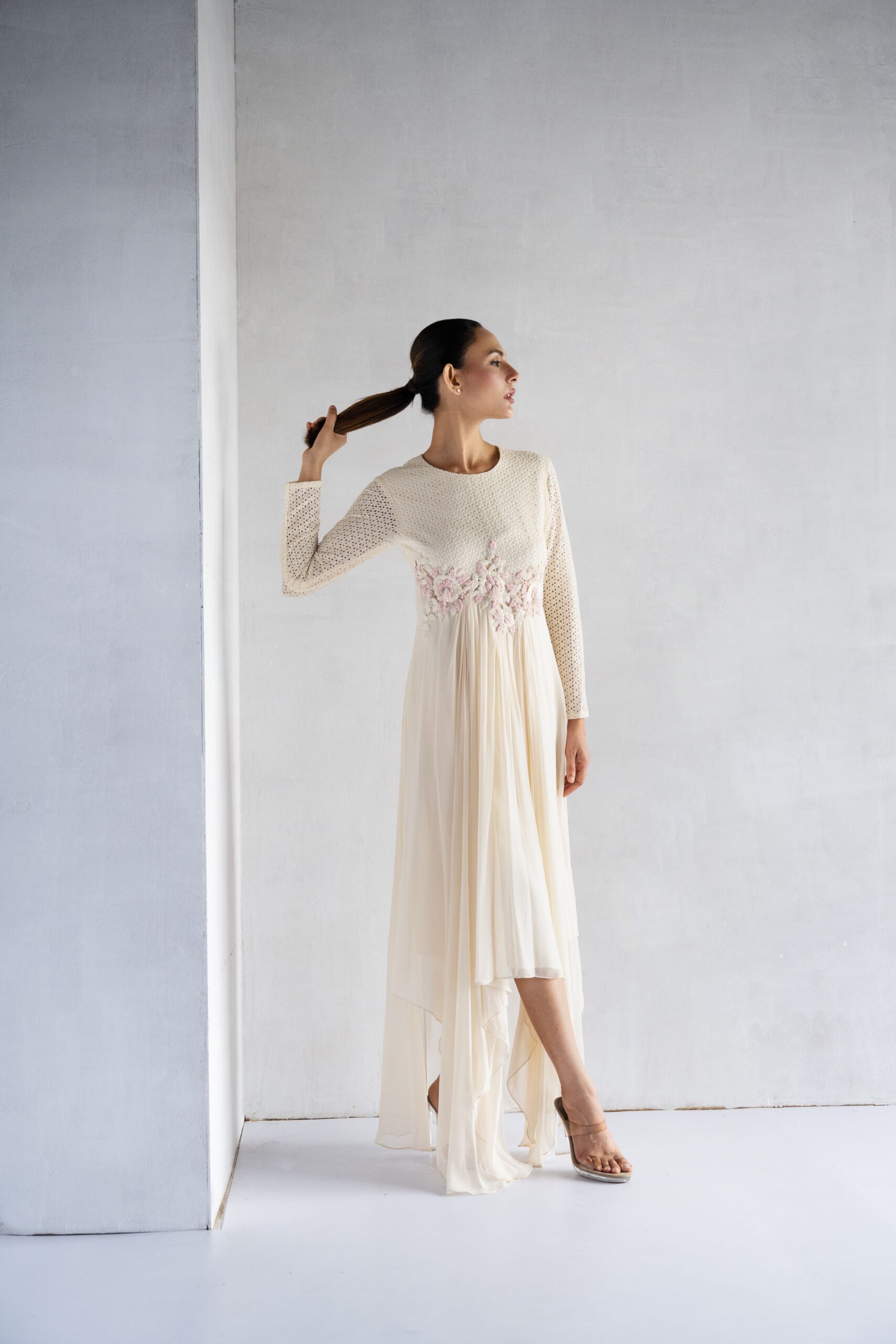 PINK-THREAD AND PEARL EMBROIDERY- CROCHET TUNIC